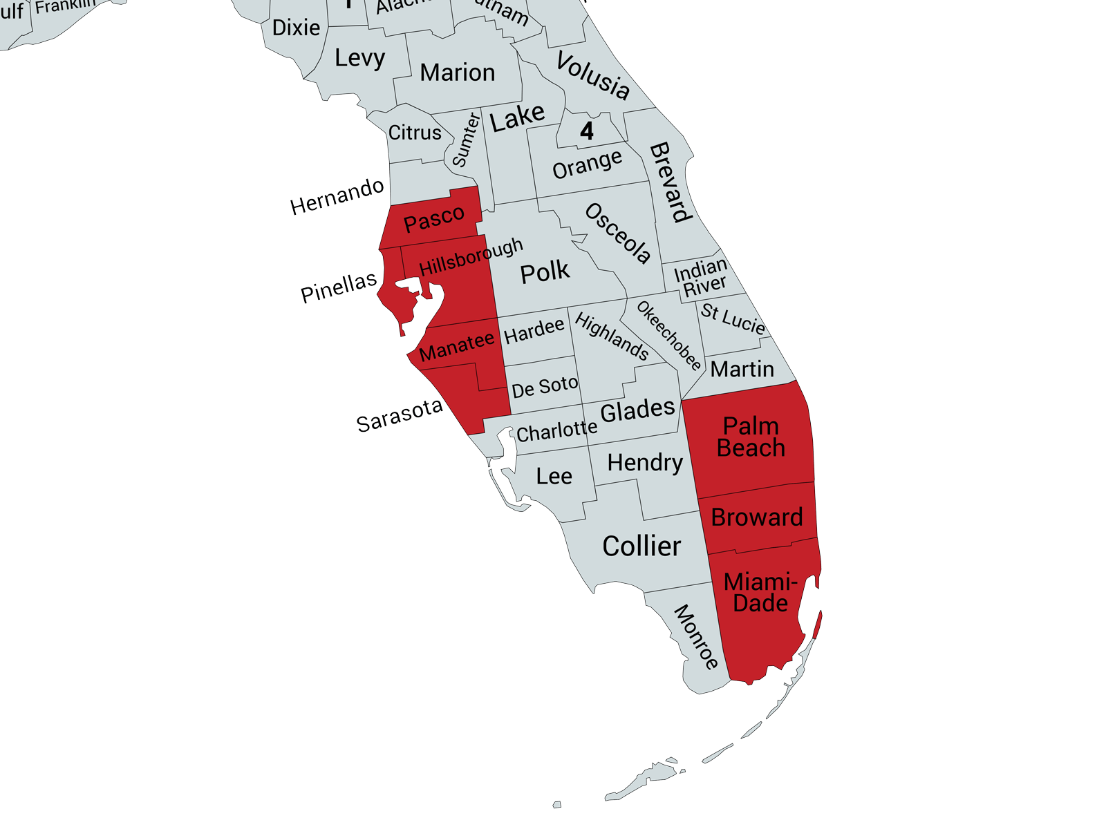 Florida County Map Highlighted