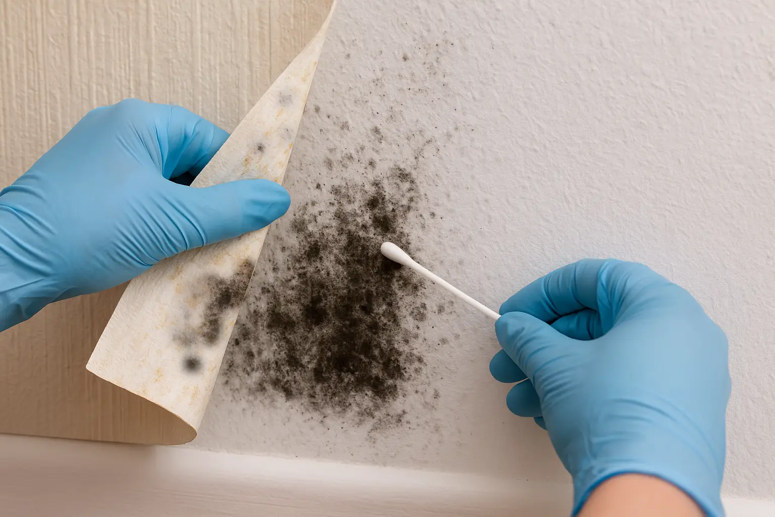 Black mold under wallpaper.