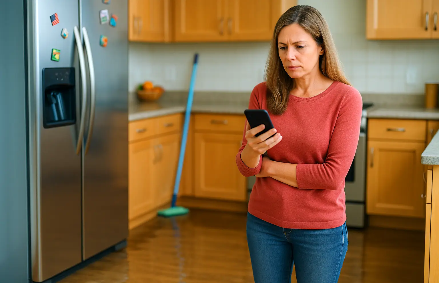 Woman calling a damage restoration company.