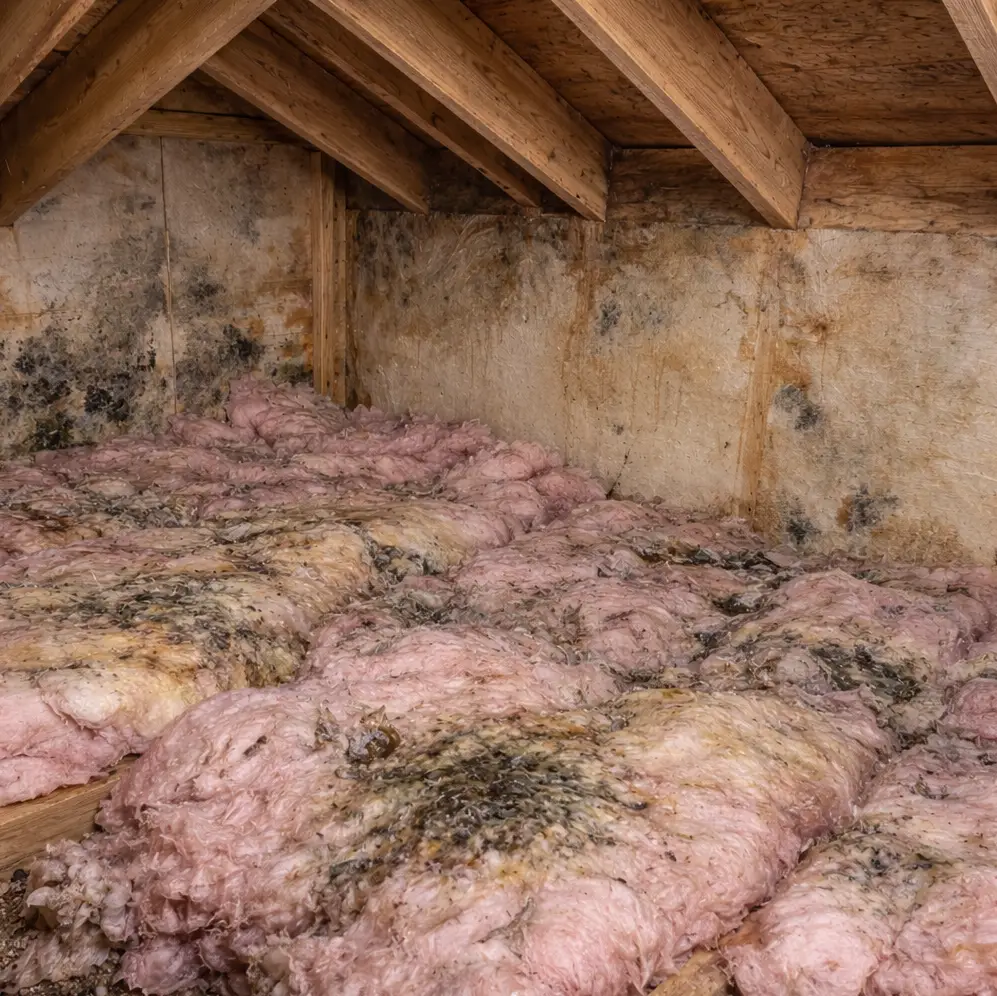 Mold in attic from ice dam.