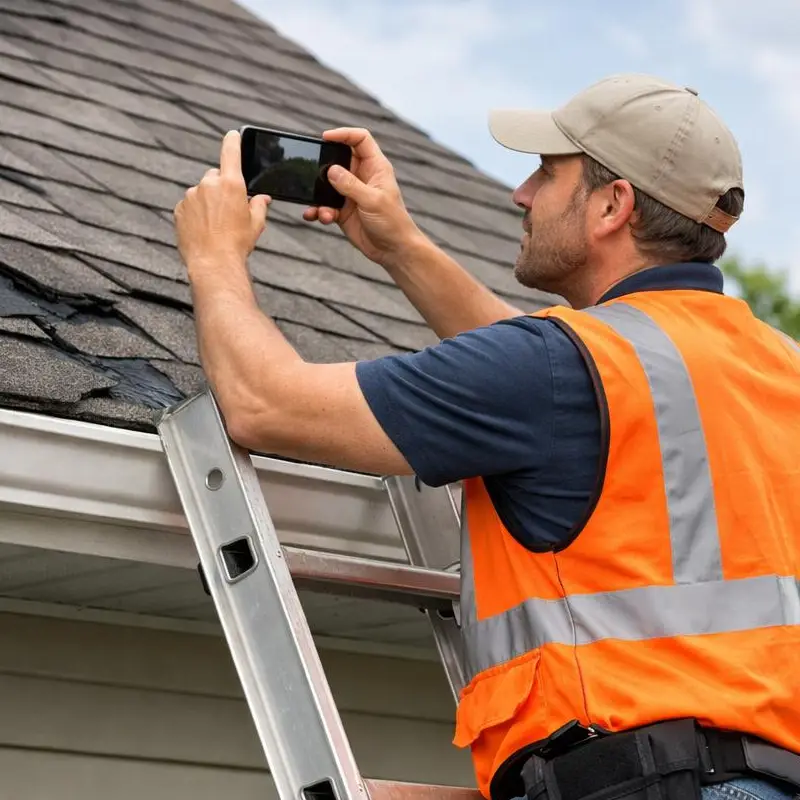 Inspecting roof damage after a storm.